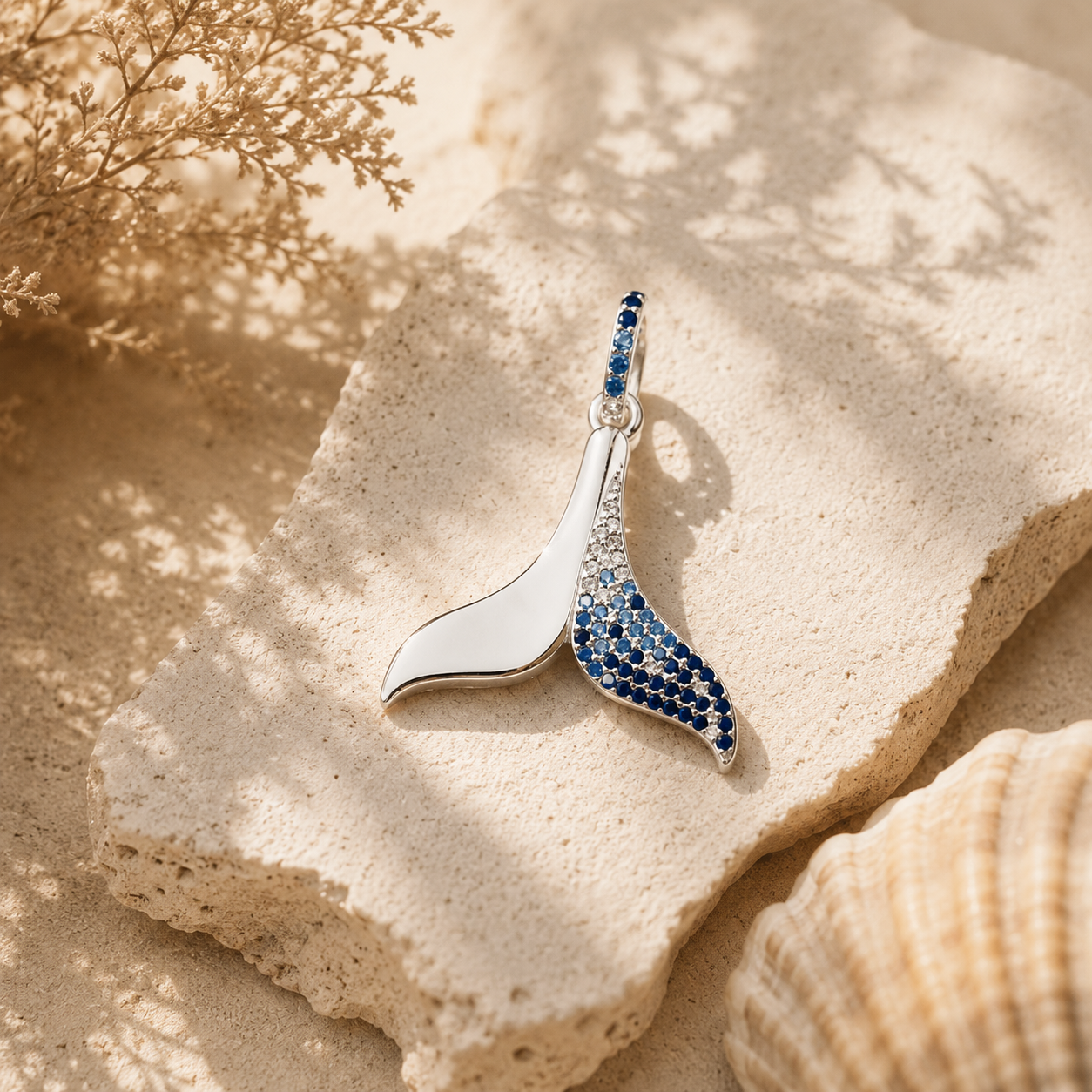 🌊 Blue Tide – Walflossen Anhänger aus 925 Sterling Silber