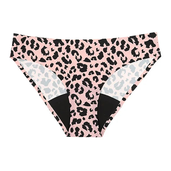 Rosa Leopard Menstruations-Slip für Damen - Vorderansicht mit 4-lagigem Auslaufschutz
